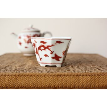 三浦竹泉 赤絵龍紋 煎茶器7点　P363 