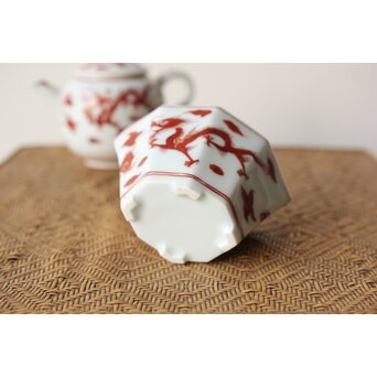 三浦竹泉 赤絵龍紋 煎茶器7点　P363 