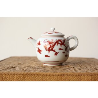 三浦竹泉 赤絵龍紋 煎茶器7点　P363 