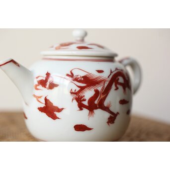 三浦竹泉 赤絵龍紋 煎茶器7点　P363 