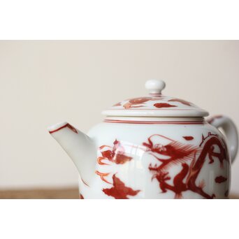三浦竹泉 赤絵龍紋 煎茶器7点　P363 