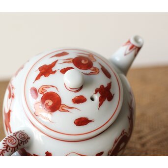 三浦竹泉 赤絵龍紋 煎茶器7点　P363 