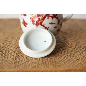 三浦竹泉 赤絵龍紋 煎茶器7点　P363 