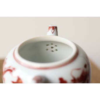 三浦竹泉 赤絵龍紋 煎茶器7点　P363 