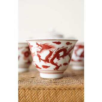 三浦竹泉 赤絵龍紋 煎茶器7点　P363 