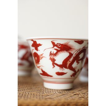 三浦竹泉 赤絵龍紋 煎茶器7点　P363 