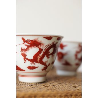 三浦竹泉 赤絵龍紋 煎茶器7点　P363 