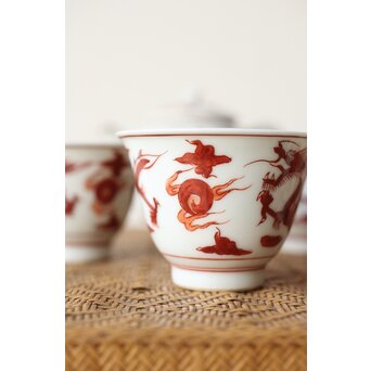 三浦竹泉 赤絵龍紋 煎茶器7点　P363 