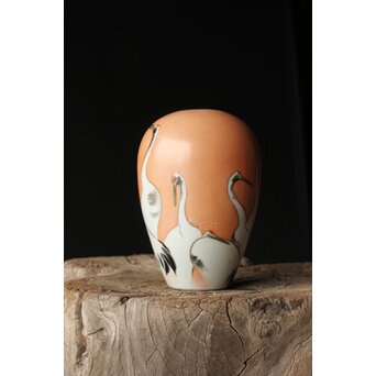 九谷鏑木製 光山作 琳派系鶴図 花瓶　P364