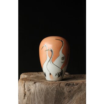 九谷鏑木製 光山作 琳派系鶴図 花瓶　P364 