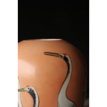 九谷鏑木製 光山作 琳派系鶴図 花瓶　P364 