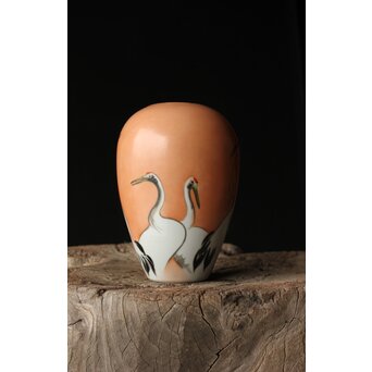 九谷鏑木製 光山作 琳派系鶴図 花瓶　P364 