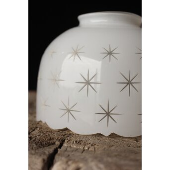 古手 星柄 乳白色ガラス被切子電笠　A056 