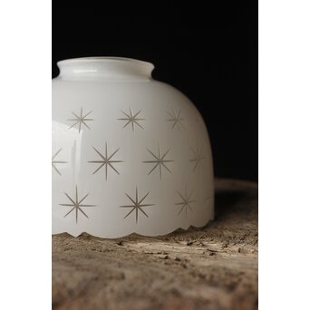 古手 星柄 乳白色ガラス被切子電笠　A056 