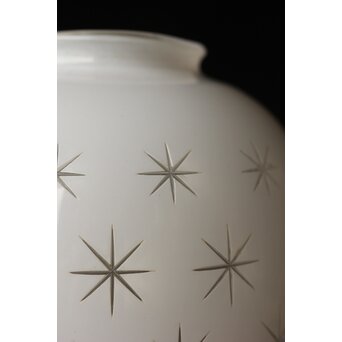 古手 星柄 乳白色ガラス被切子電笠　A056 