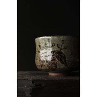 清水六兵衛 菊桐紋 絵唐津茶碗  藪内節庵敷箱  　P368 