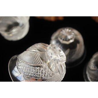 堀口硝子 須田秀石 江戸切子 麻ノ葉斜子文 冷茶碗五客 共箱　Y039 