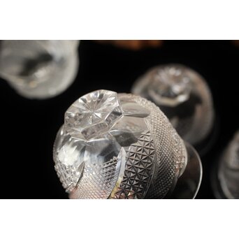 堀口硝子 須田秀石 江戸切子 麻ノ葉斜子文 冷茶碗五客 共箱　Y039 