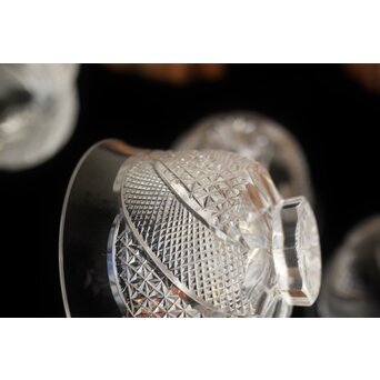 堀口硝子 須田秀石 江戸切子 麻ノ葉斜子文 冷茶碗五客 共箱　Y039 