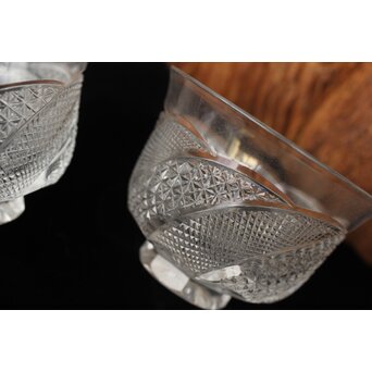 堀口硝子 須田秀石 江戸切子 麻ノ葉斜子文 冷茶碗五客 共箱　Y039 