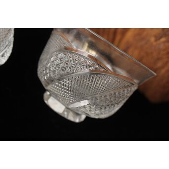 堀口硝子 須田秀石 江戸切子 麻ノ葉斜子文 冷茶碗五客 共箱　Y039 