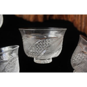 堀口硝子 須田秀石 江戸切子 麻ノ葉斜子文 冷茶碗五客 共箱　Y039 