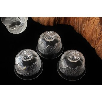 堀口硝子 須田秀石 江戸切子 麻ノ葉斜子文 冷茶碗五客 共箱　Y039 