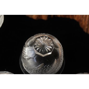 堀口硝子 須田秀石 江戸切子 麻ノ葉斜子文 冷茶碗五客 共箱　Y039 