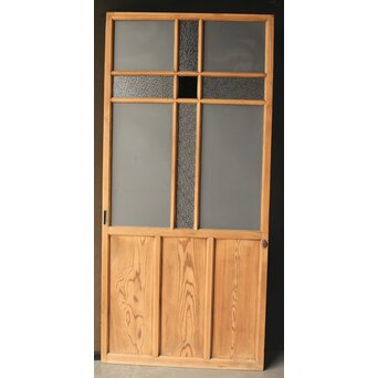 緑色ガラスの白木建具　GD0141 十字ラインにはレトロなガラス