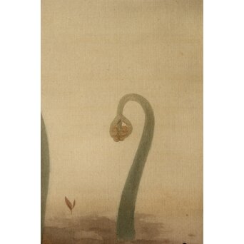 酒井三良【春伸図】絹本掛軸　Z368 