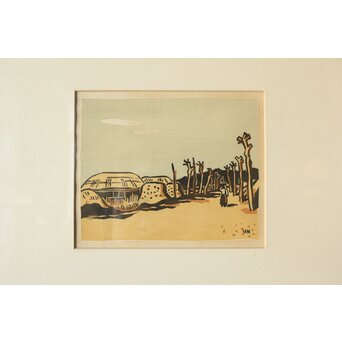 平塚運一 木版画 【韓国風景】Z369 