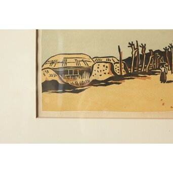 平塚運一 木版画 【韓国風景】Z369 