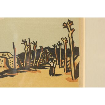 平塚運一 木版画 【韓国風景】Z369 