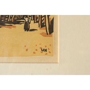 平塚運一 木版画 【韓国風景】Z369 