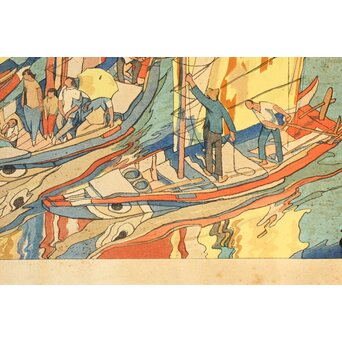 石川寅治 木版画【驟雨一過】山岸主計彫 漆原栄次郎摺　Z371 