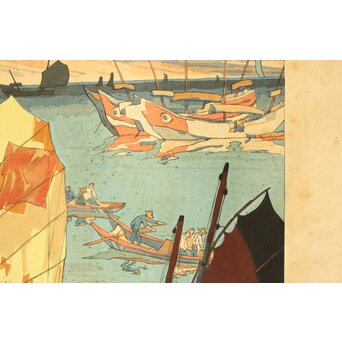 石川寅治 木版画【驟雨一過】山岸主計彫 漆原栄次郎摺　Z371 