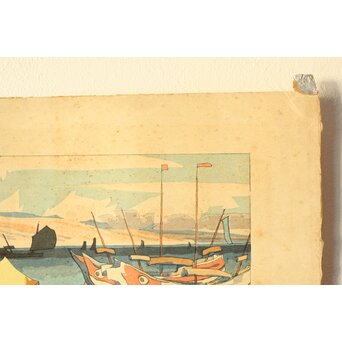 石川寅治 木版画【驟雨一過】山岸主計彫 漆原栄次郎摺　Z371 