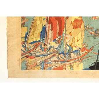 石川寅治 木版画【驟雨一過】山岸主計彫 漆原栄次郎摺　Z371 