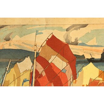 石川寅治 木版画【驟雨一過】山岸主計彫 漆原栄次郎摺　Z371 