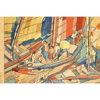 石川寅治 木版画【驟雨一過】山岸主計彫 漆原栄次郎摺　Z371 