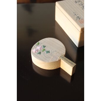 道場宗廣 夕顔 桐団扇香合 共箱　X391 