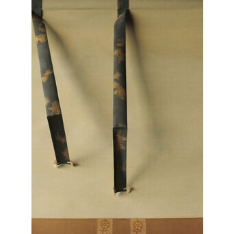 加賀友禅【芙蓉白鷺図】染絵 染掛軸 守中銘 共箱　Z373 