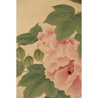 加賀友禅【芙蓉白鷺図】染絵 染掛軸 守中銘 共箱　Z373 