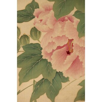 加賀友禅【芙蓉白鷺図】染絵 染掛軸 守中銘 共箱　Z373 