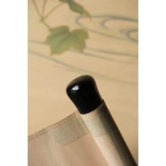 加賀友禅【芙蓉白鷺図】染絵 染掛軸 守中銘 共箱　Z373 