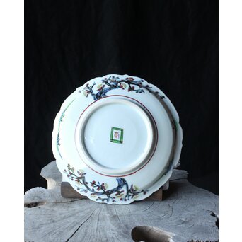 師 富本憲吉 斎藤陶斎/三郎【色絵輪花 紅蜀葵文飾皿】 P377 