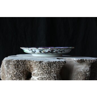 師 富本憲吉 斎藤陶斎/三郎【色絵輪花 紅蜀葵文飾皿】 P377 