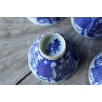 倣 青木木米/聾米 九谷 幡山造 染付 賢人図 煎茶器揃 急須 茶碗 5客 湯冷　P379 