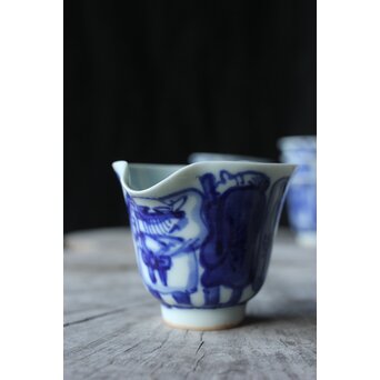 倣 青木木米/聾米 九谷 幡山造 染付 賢人図 煎茶器揃 急須 茶碗 5客 湯冷　P379 