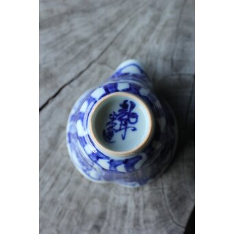 倣 青木木米/聾米 九谷 幡山造 染付 賢人図 煎茶器揃 急須 茶碗 5客 湯冷　P379 